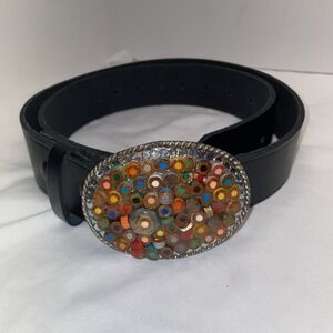 Handmade Colored Pencil Belt Buckle & Boston Leather Belt Unique